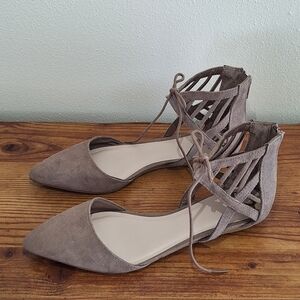 Fergalicious Tan Suede Flats with Lace-Up Ankle Size 8.5